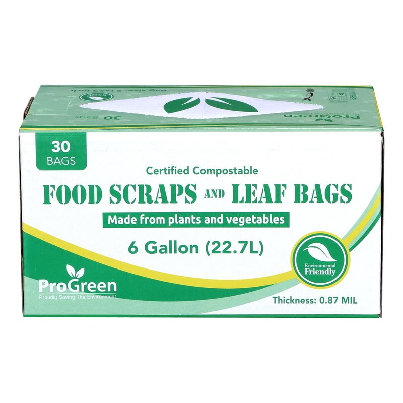 ProGreen Compostable Trash Bags, Extra Thick, Compost Kitchen Bin Bags, Food Scraps Yard Waste Bags, ASTM D6400 BPI and TÃœV AUSTRIA Certified (6 Gallon, Pack of 30) - Image 2